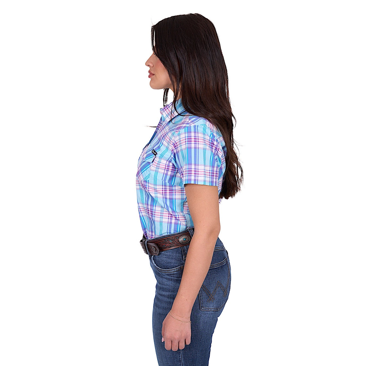Wrangler Women’s Emily Check Short Sleeve Shirt - Blue