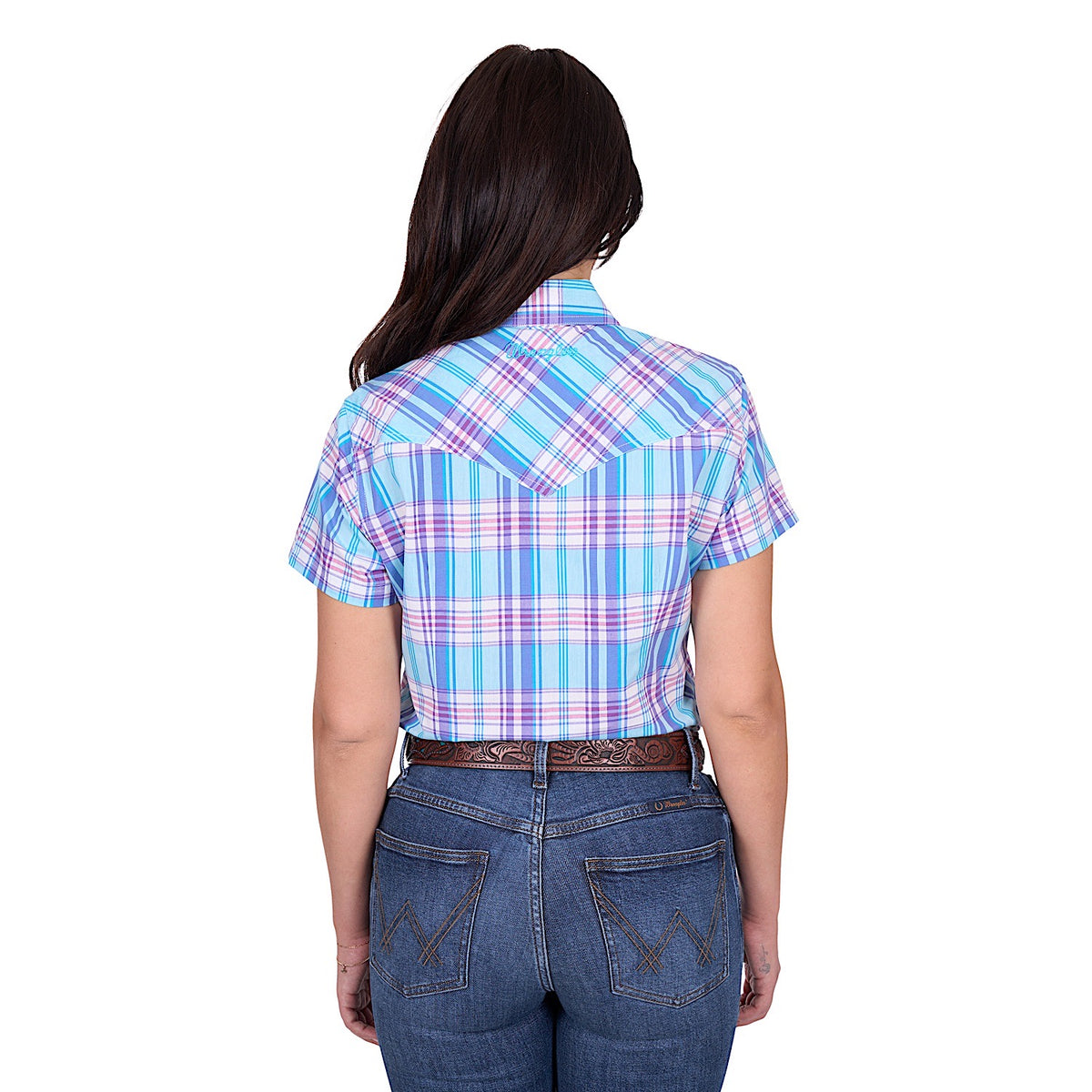 Wrangler Women’s Emily Check Short Sleeve Shirt - Blue