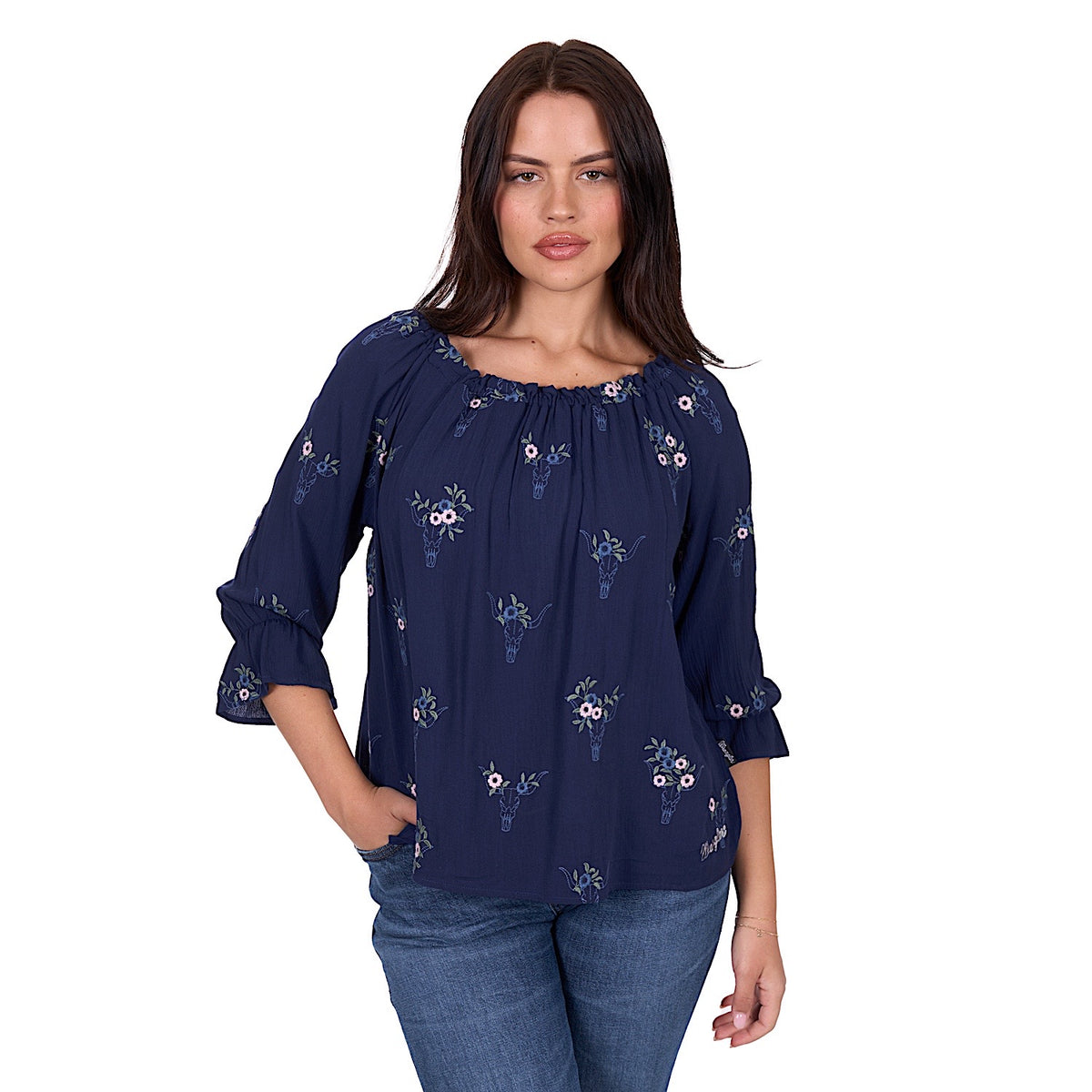Wrangler Women’s Camilla 3/4 Slv Blouse - Navy