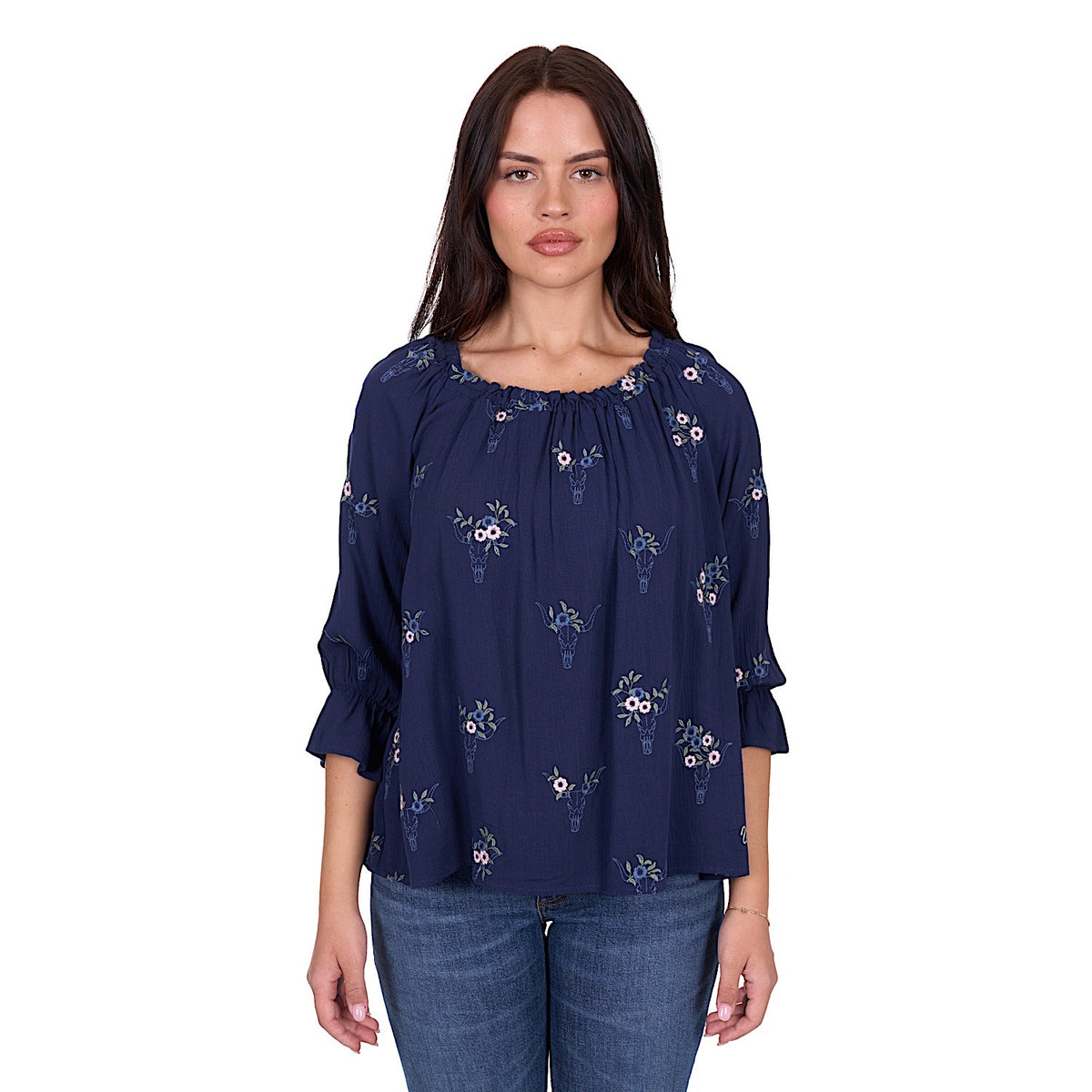 Wrangler Women’s Camilla 3/4 Slv Blouse - Navy
