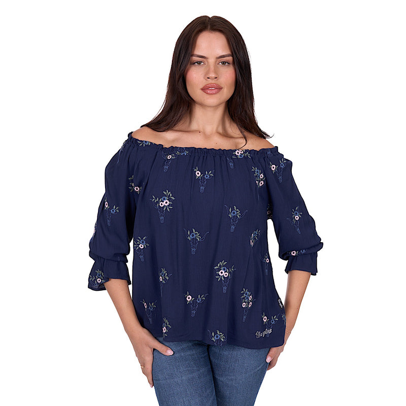Wrangler Women’s Camilla 3/4 Slv Blouse - Navy
