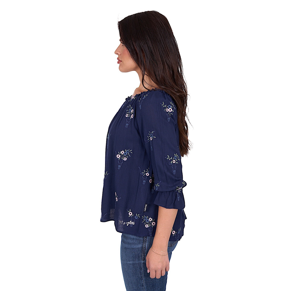 Wrangler Women’s Camilla 3/4 Slv Blouse - Navy