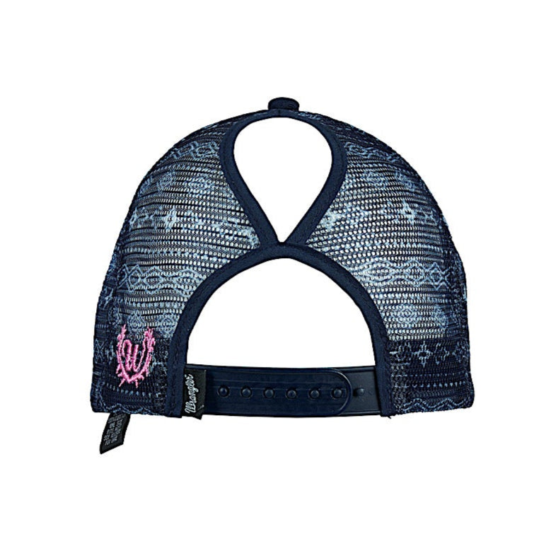 Wrangler Andy High Profile Ponytail Trucker Cap - Navy/Pink