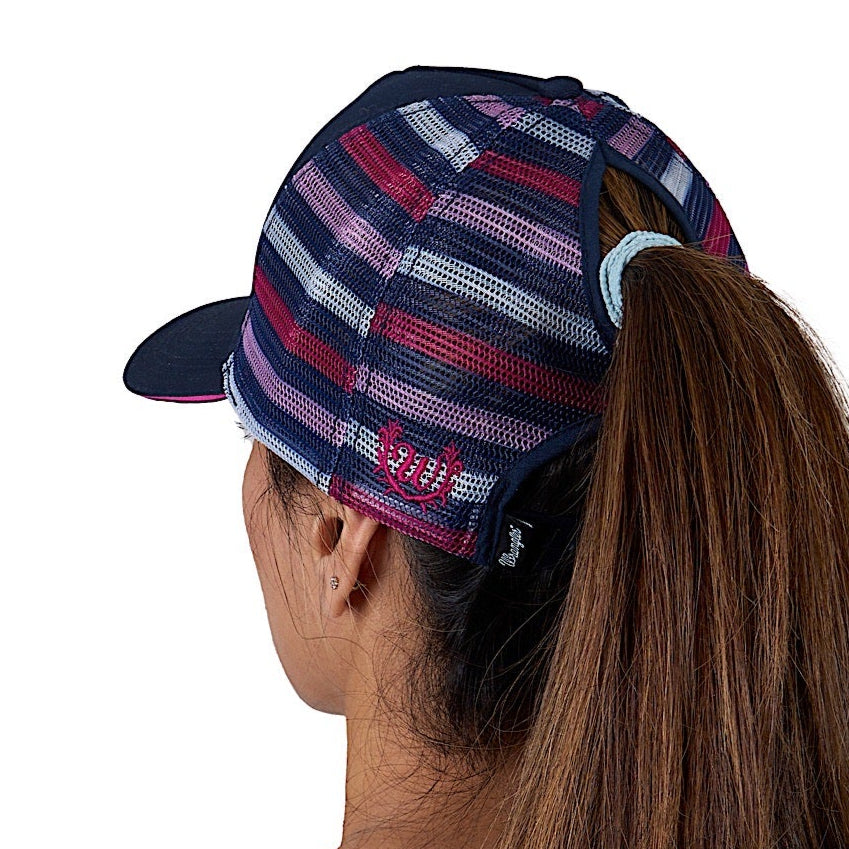 Wrangler Eliza High Profile Ponytail Trucker Cap - Navy/Pink