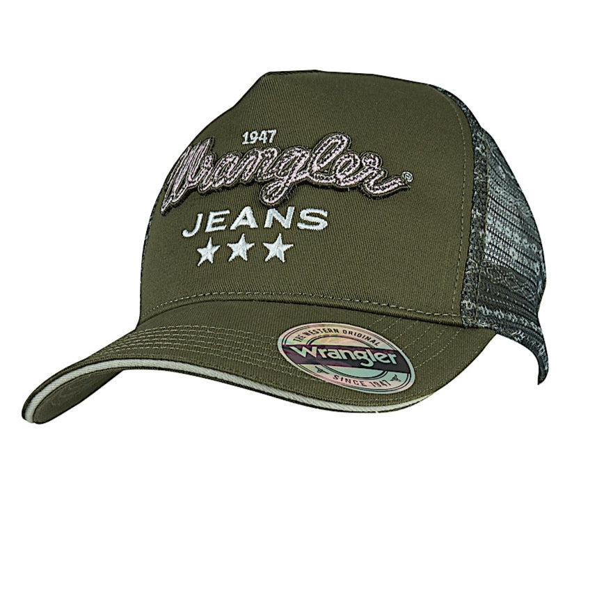 Wrangler Piper High Profile Ponytail Trucker Cap - Olive