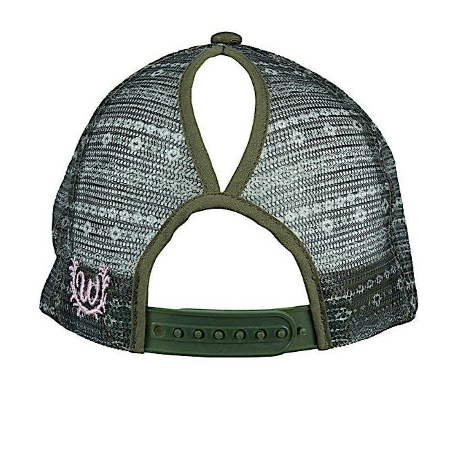 Wrangler Piper High Profile Ponytail Trucker Cap - Olive