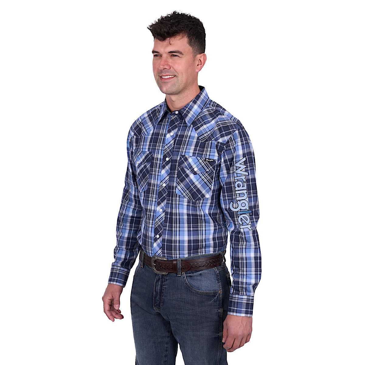 Wrangler Men’s Billy Logo Shirt - Navy/Light Blue