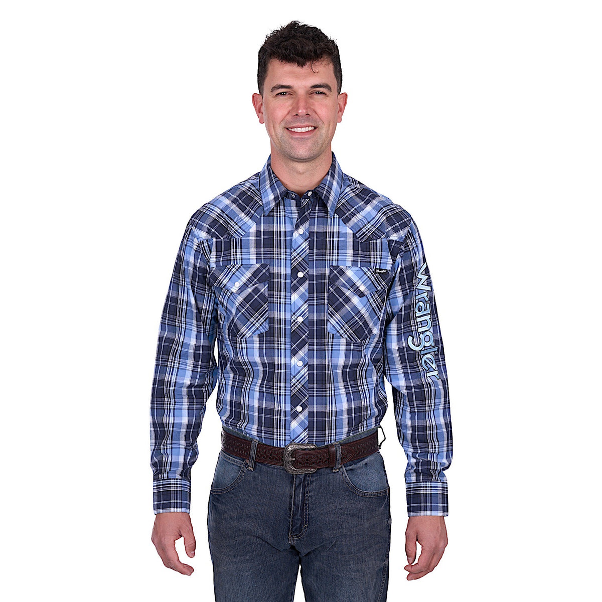 Wrangler Men’s Billy Logo Shirt - Navy/Light Blue