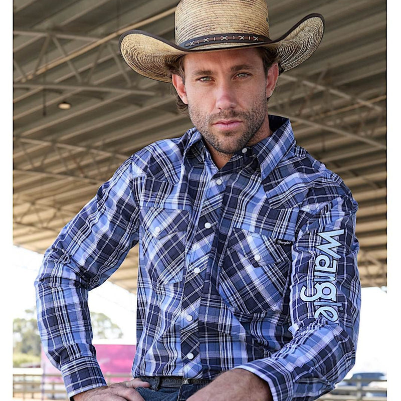 Wrangler Men’s Billy Logo Shirt - Navy/Light Blue