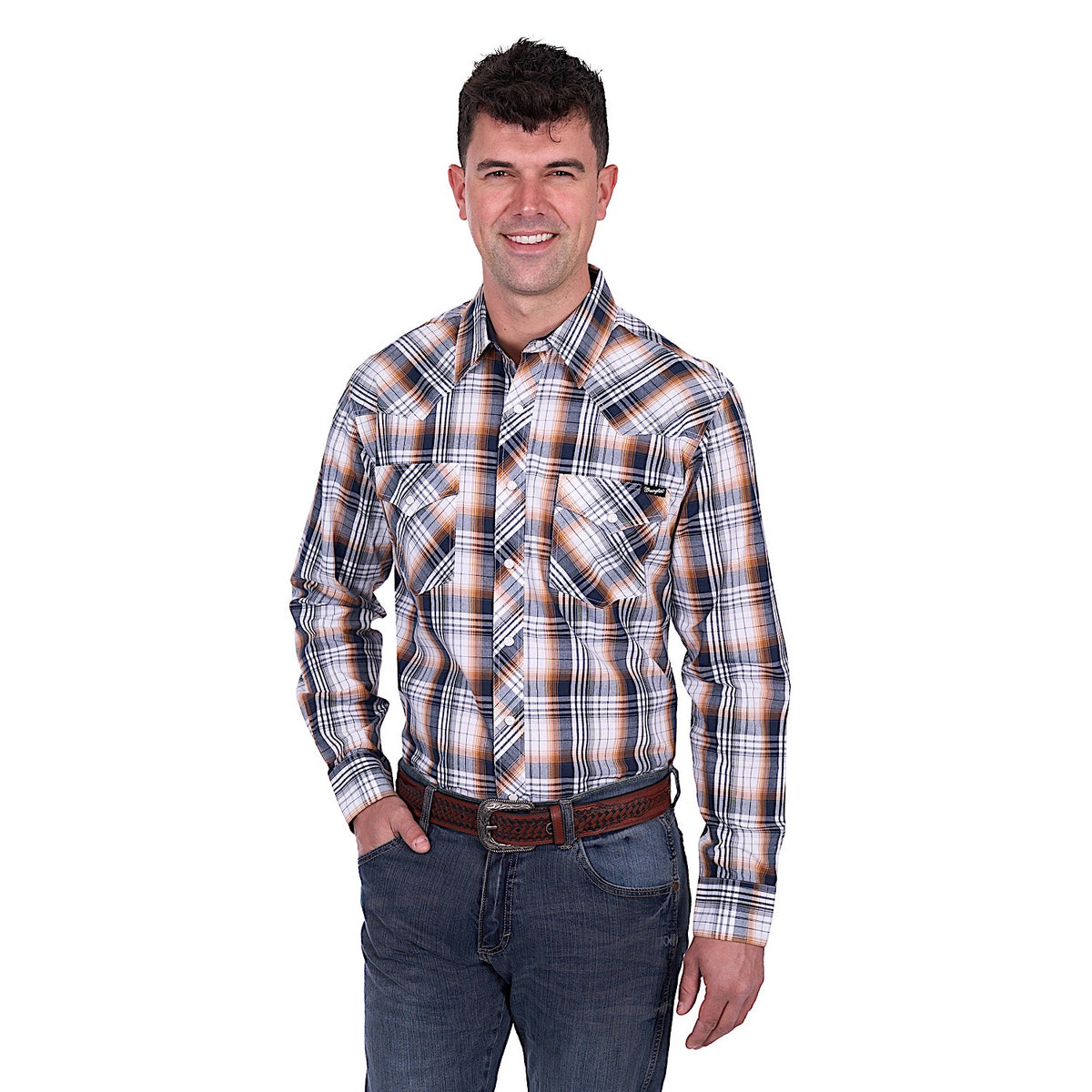Wrangler Men’s Toby Shirt - Navy/Orange