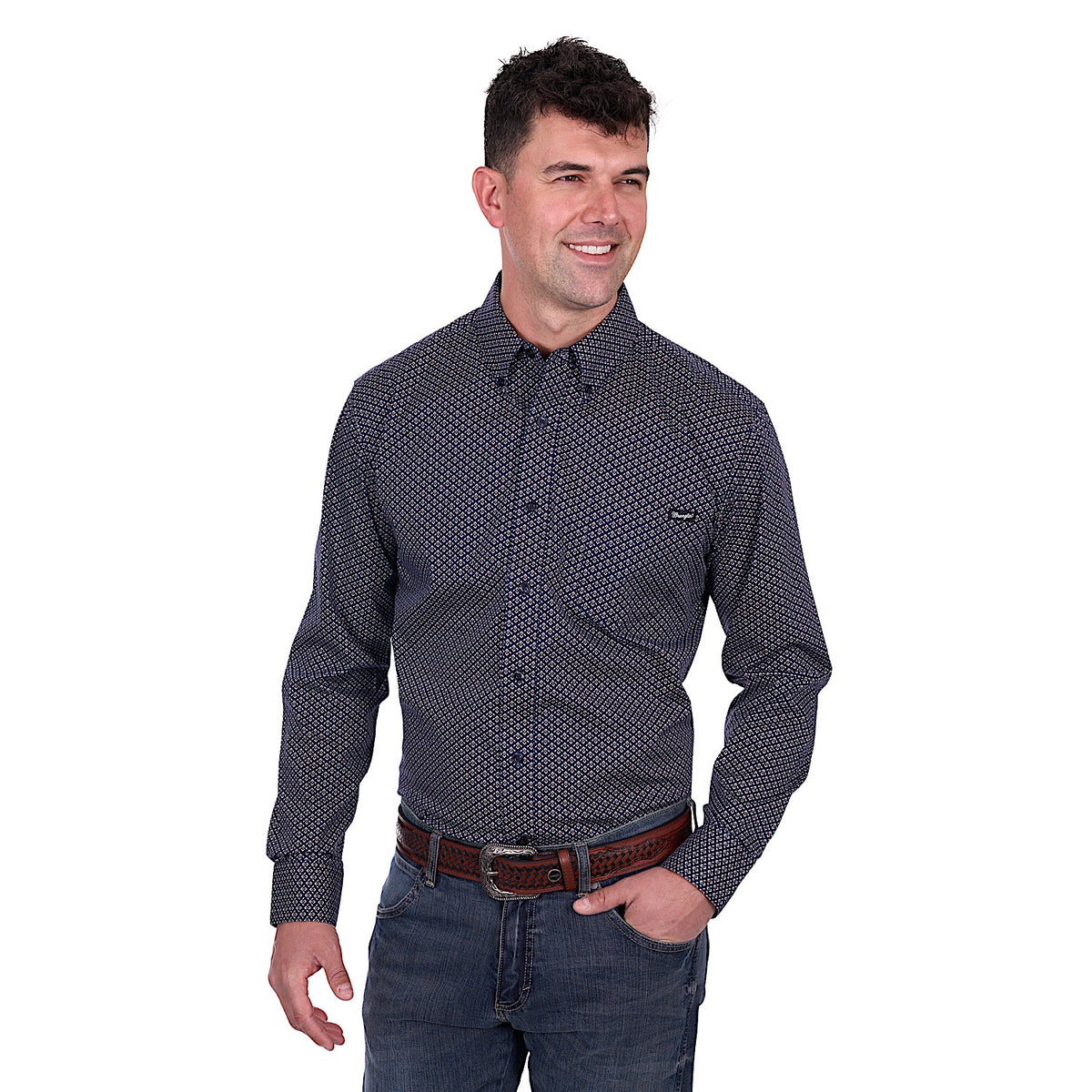 Wrangler Men’s Carl Shirt - Navy/Tan