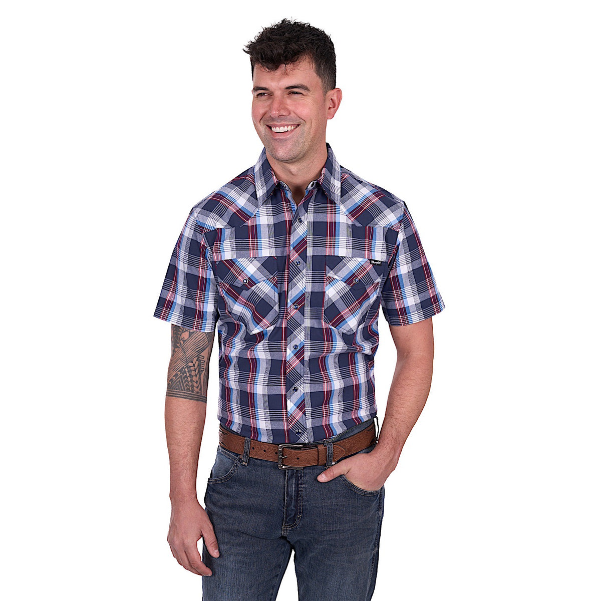 Wrangler Men’s Phillip Short Sleeve Shirt - Navy/Red