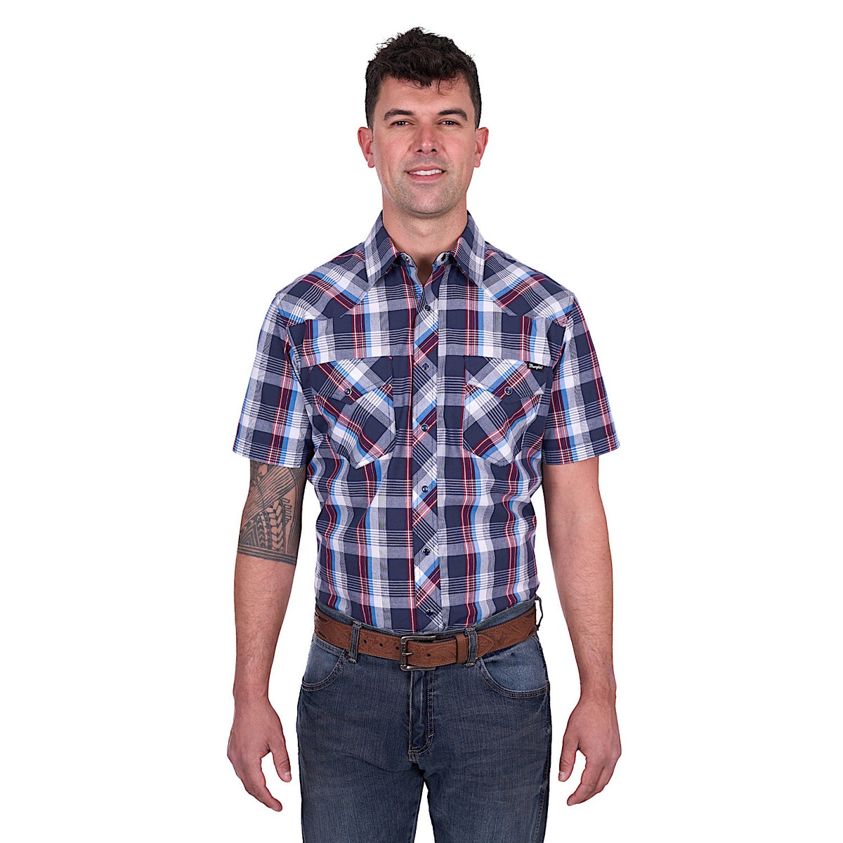 Wrangler Men’s Phillip Short Sleeve Shirt - Navy/Red