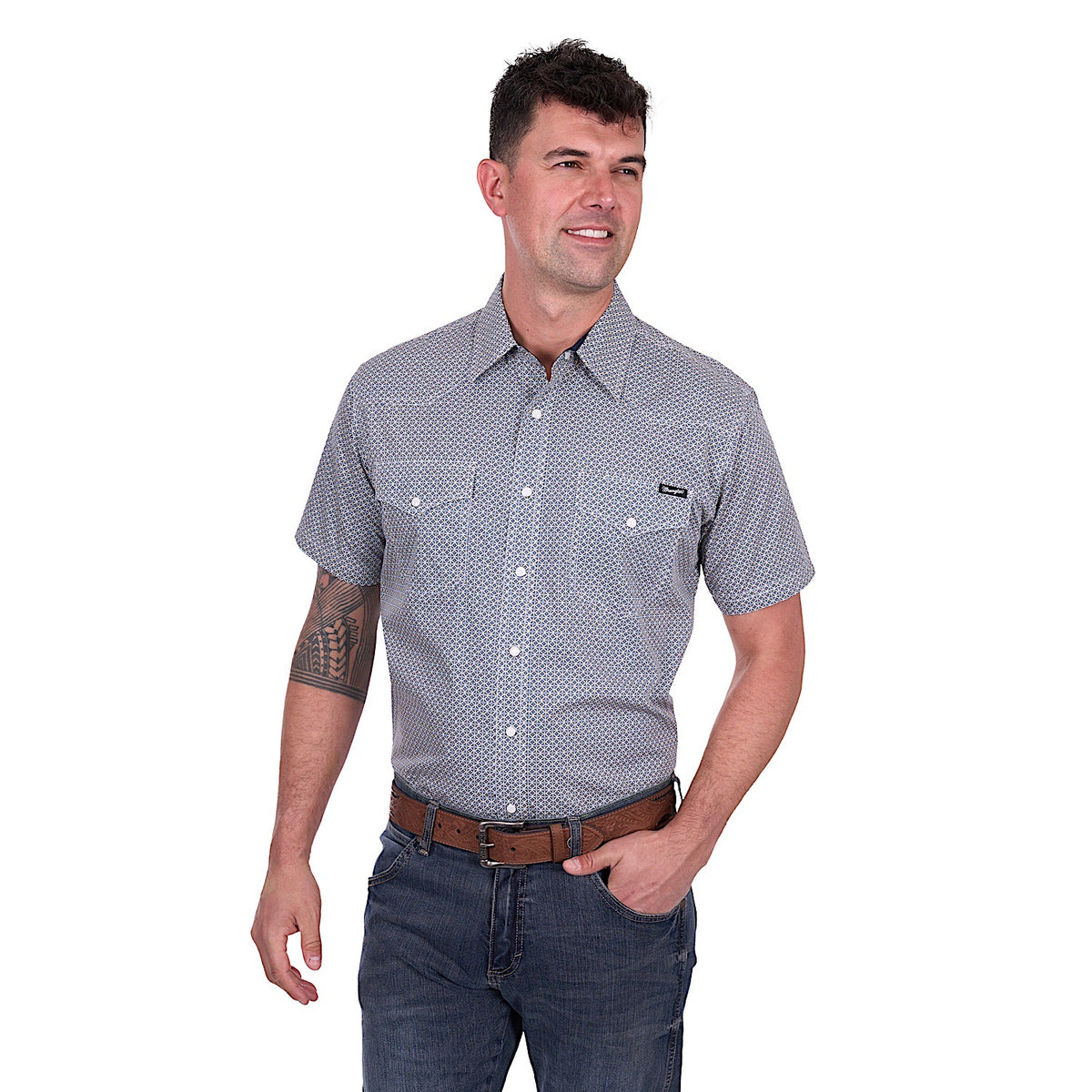 Wrangler Men’s Jimmy Short Sleeve Shirt - Navy/Gold