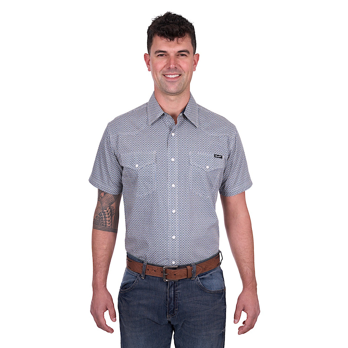 Wrangler Men’s Jimmy Short Sleeve Shirt - Navy/Gold