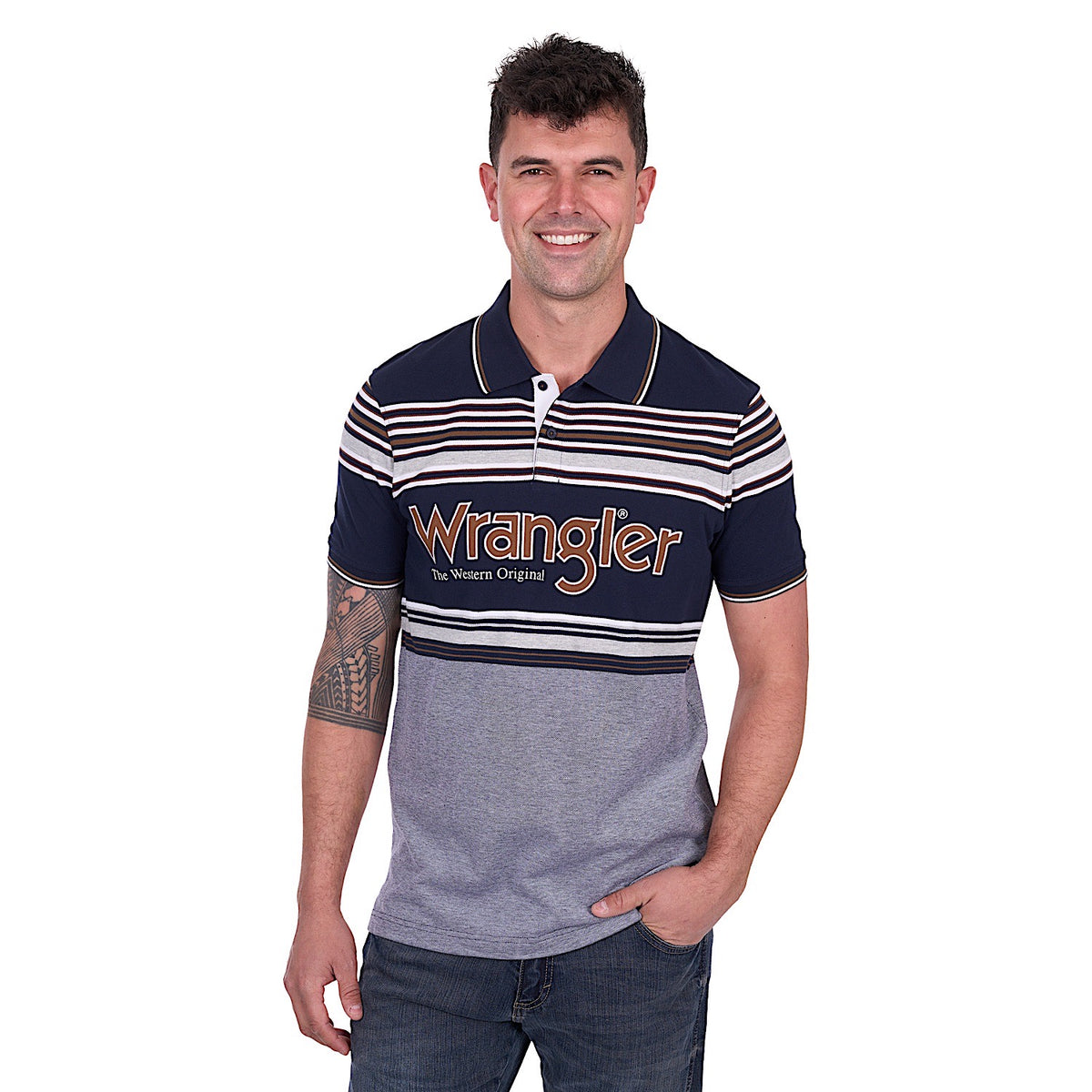 Wrangler Men’s Victor Polo - Navy/Tan