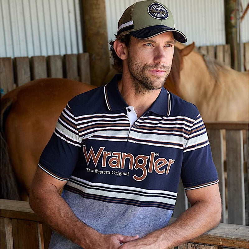 Wrangler Men’s Victor Polo - Navy/Tan