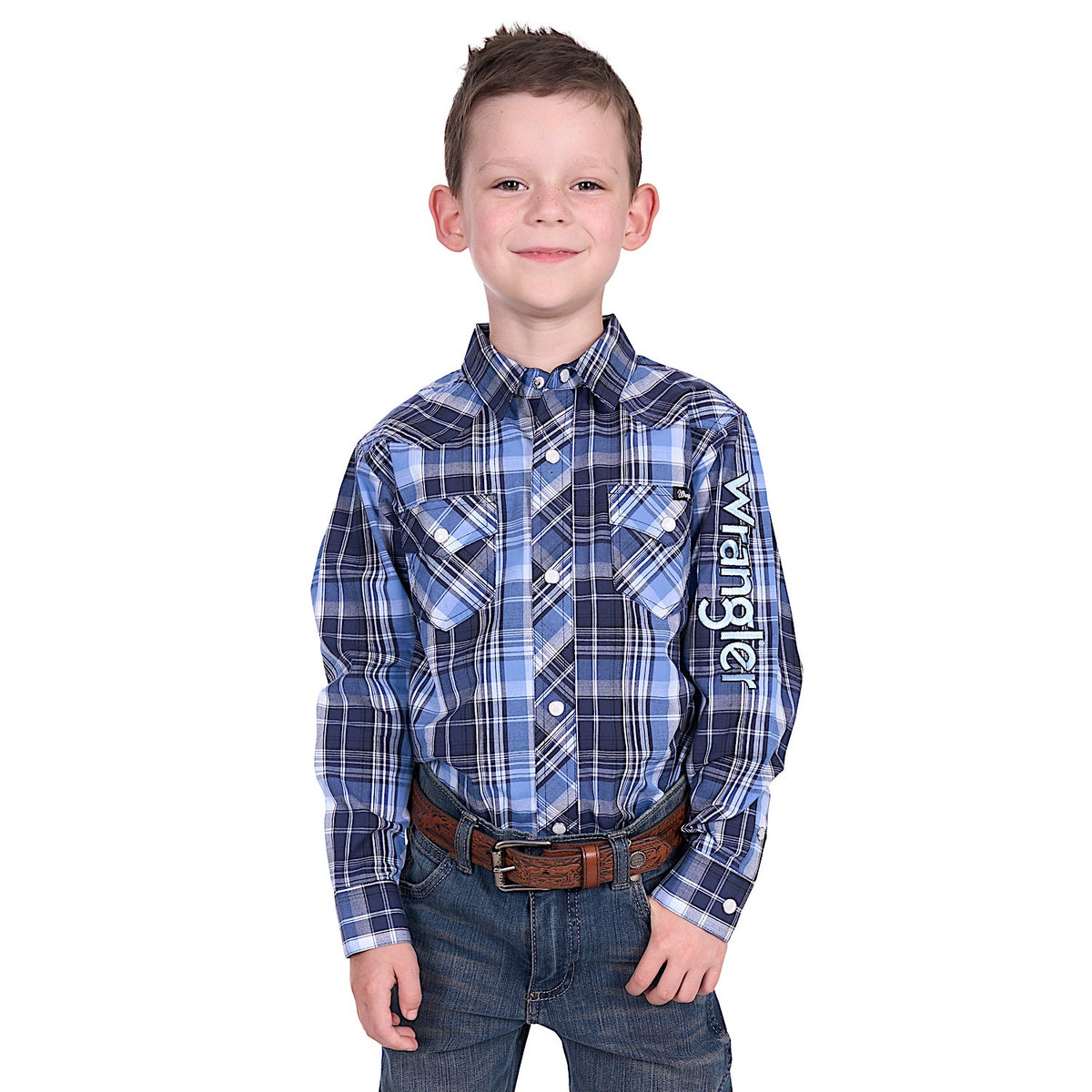 Wrangler Boy’s Billy Logo Shirt - Navy/Light Blue