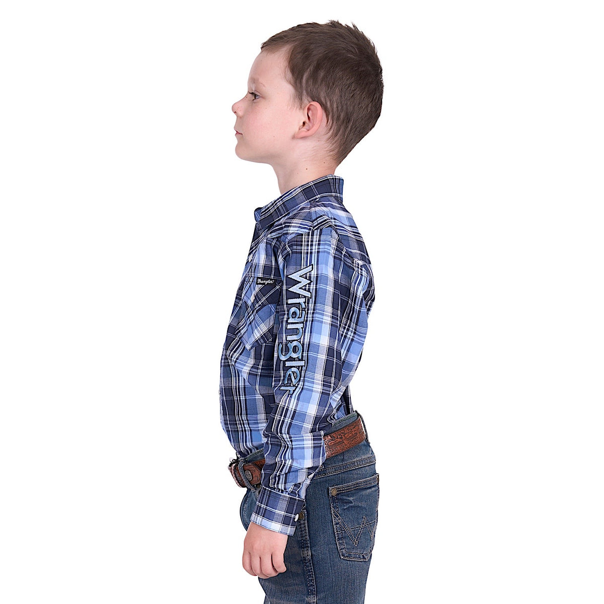 Wrangler Boy’s Billy Logo Shirt - Navy/Light Blue