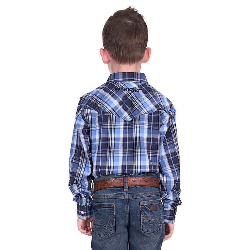 Wrangler Boy’s Billy Logo Shirt - Navy/Light Blue