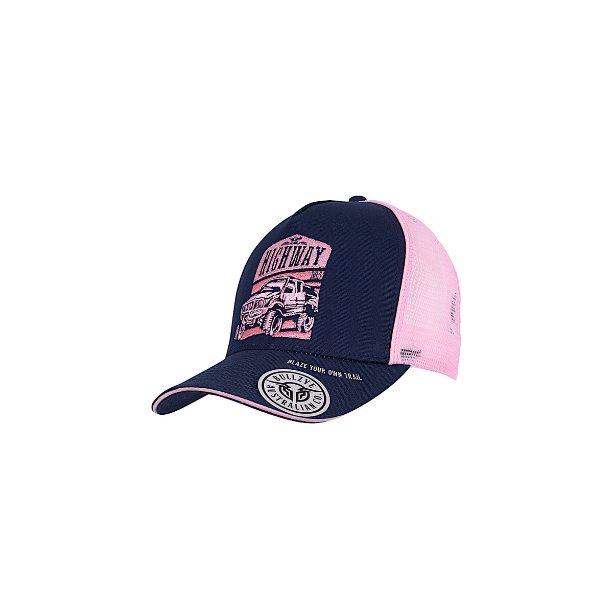 Bullzye Highway High Profile Trucker Cap - Navy/Pink