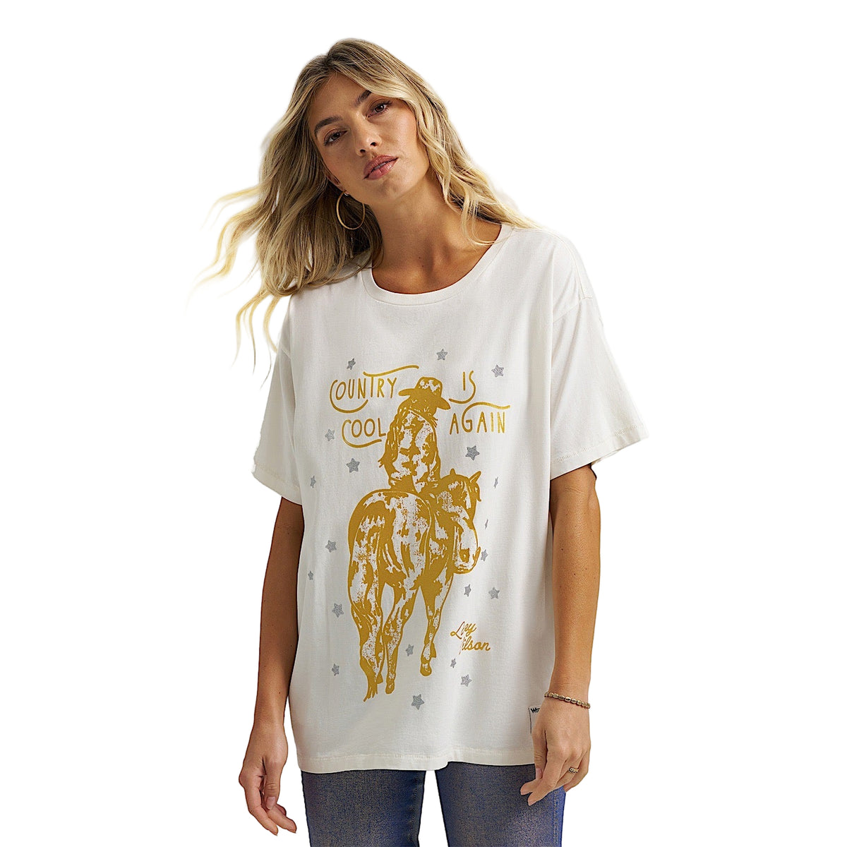 Wrangler X Lainey Wilson Womens Country Cool Oversized T Shirt - White