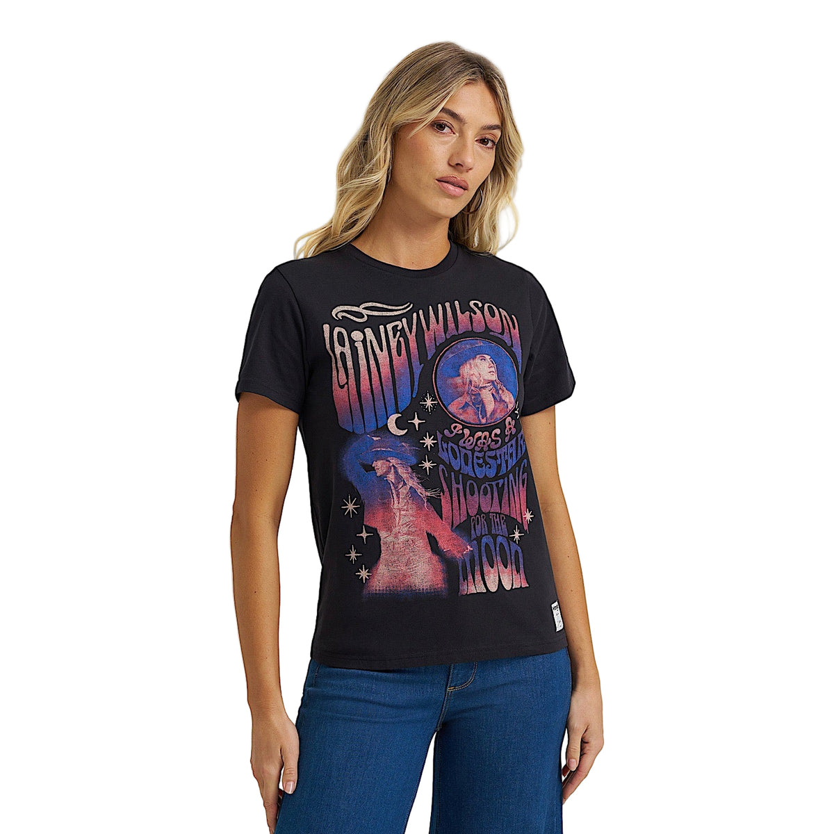 Wrangler X Lainey Wilson Womens Regular Fit Moon T-Shirt - Black