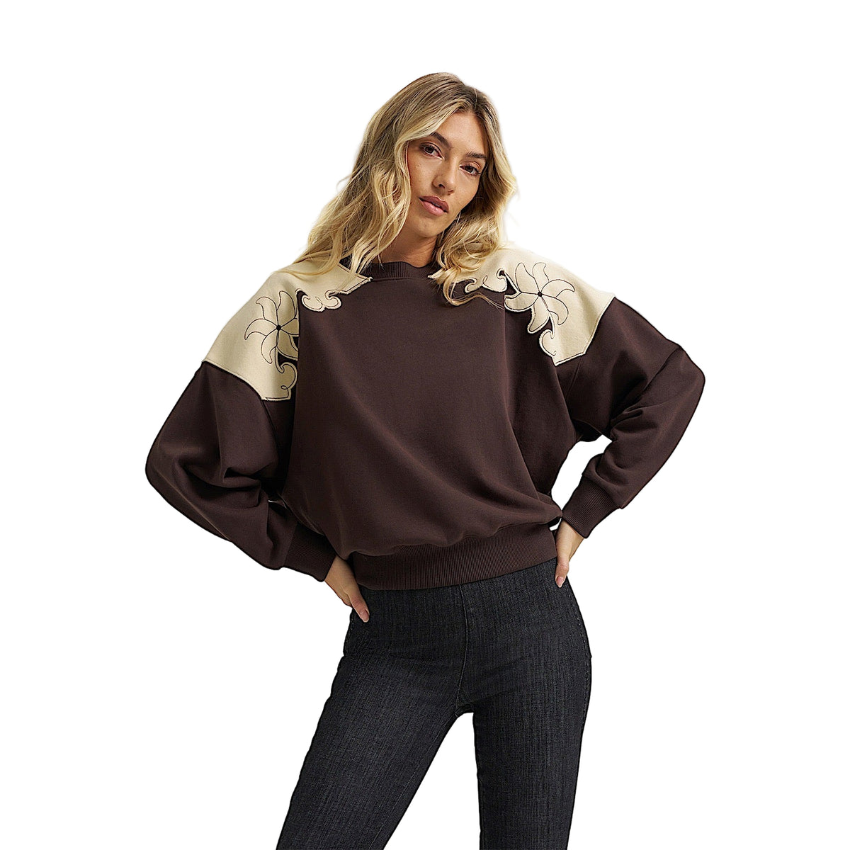Wrangler X Lainey Wilson Womens French Terry Crew Pullover - Brown