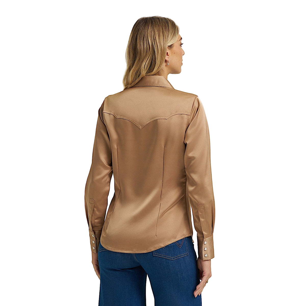 Wrangler X Lainey Wilson Womens Glam Satin Western Snap Shirt - Gold