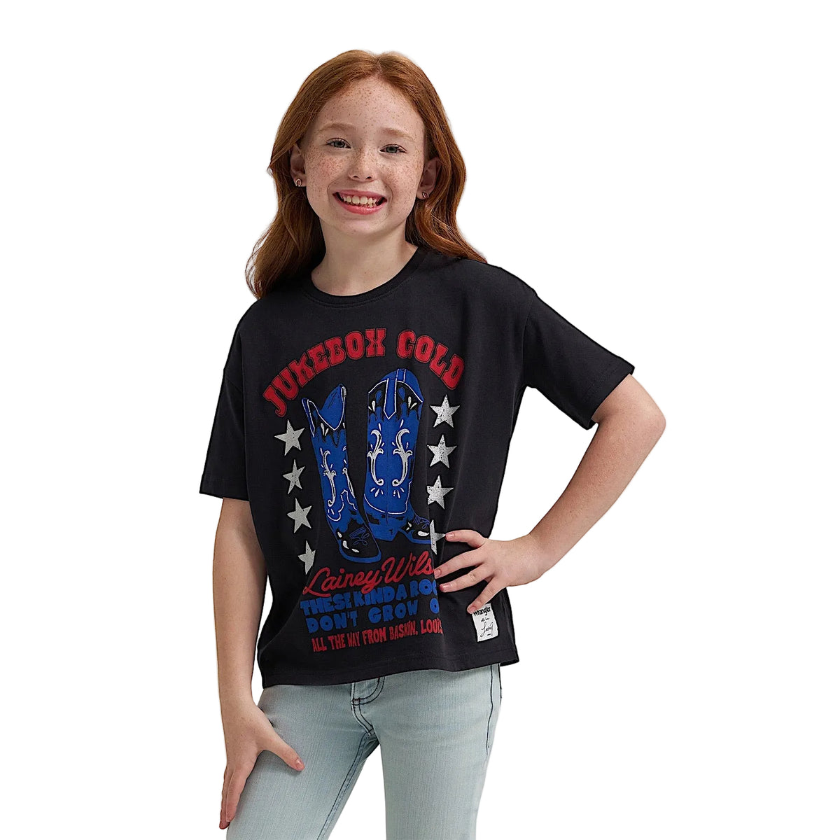 Wrangler X Lainey Wilson Girls Jukebox Gold Oversized T Shirt - Black