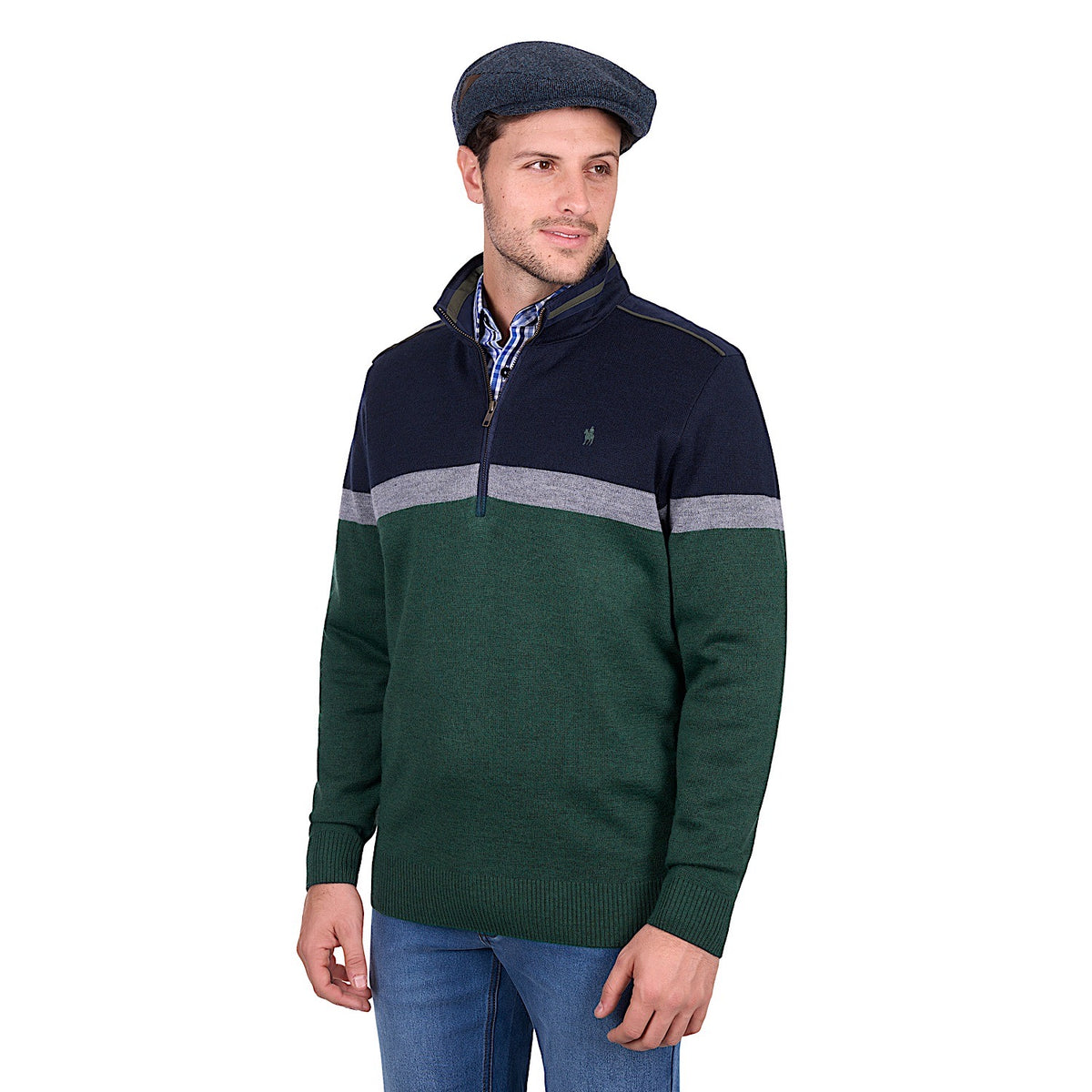 Thomas Cook Men’s Troy 1/4 Zip Jumper - Navy / Green Marle