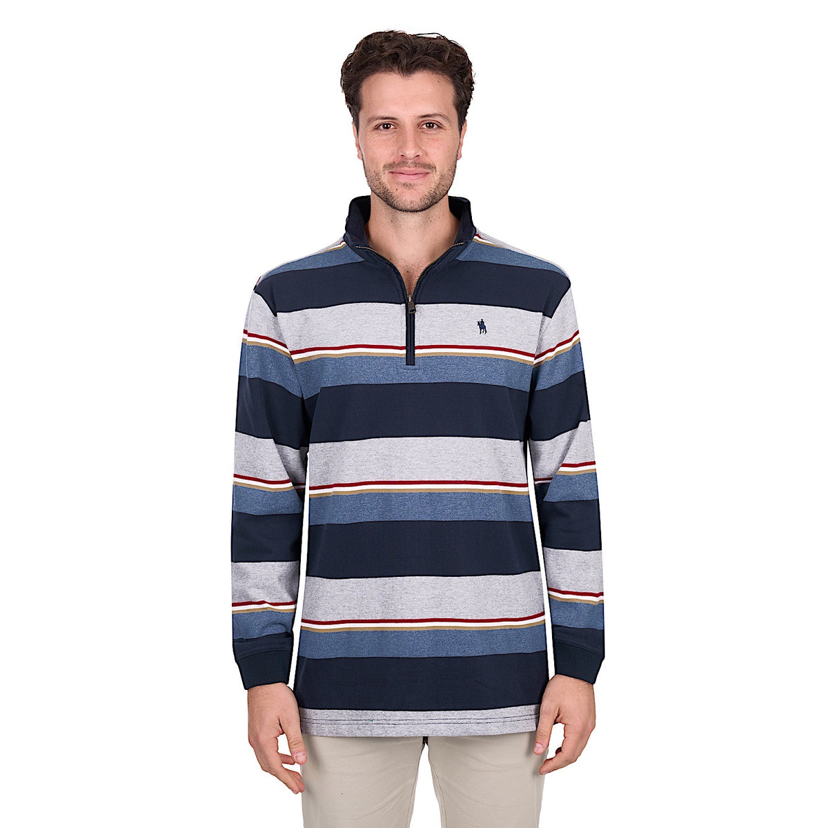 Thomas Cook Men’s Nathan 1/4 Zip Rugby - Navy / Grey Marle