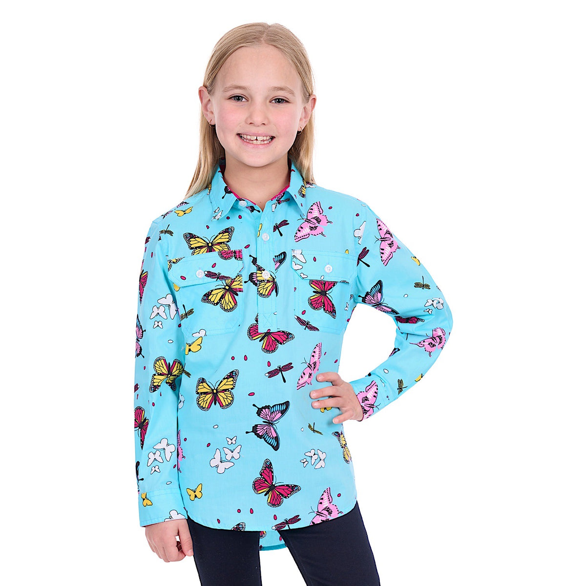 Hard Slog Girls Iva 1/2 Placket Shirt - Blue