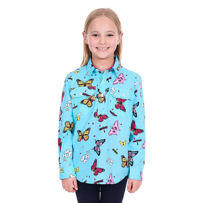 Hard Slog Girls Iva 1/2 Placket Shirt - Blue