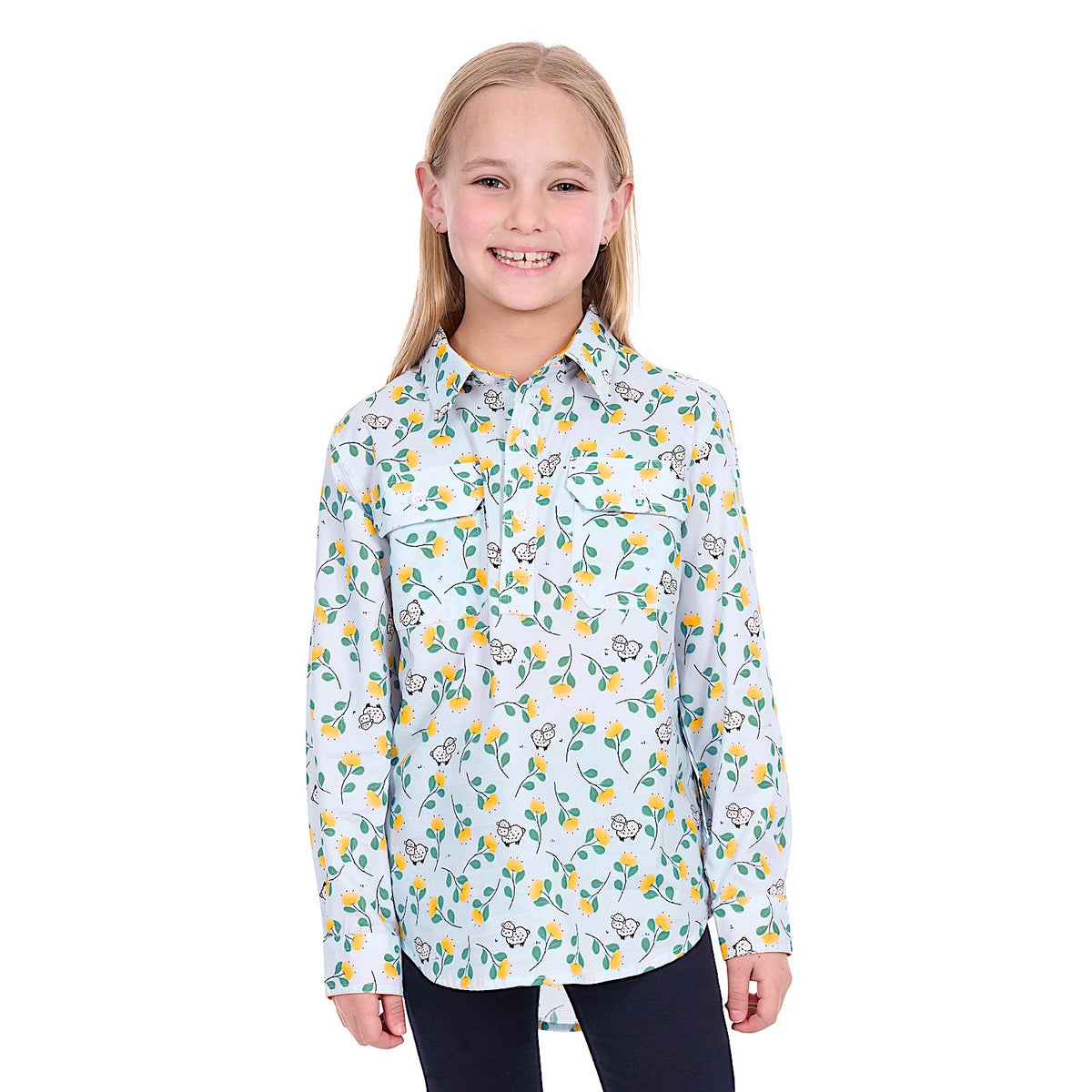 Hard Slog Girl's Suzie 1/2 Placket Shirt - Light Blue