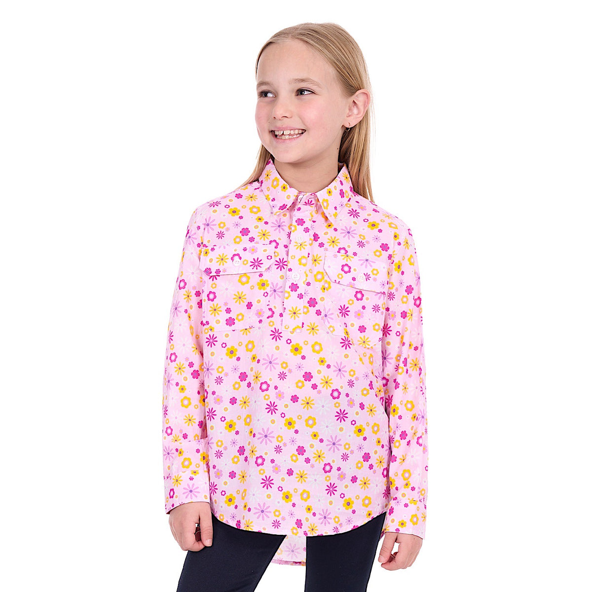 Hard Slog Girl’s Daisy 1/2 Placket Shirt - Pink