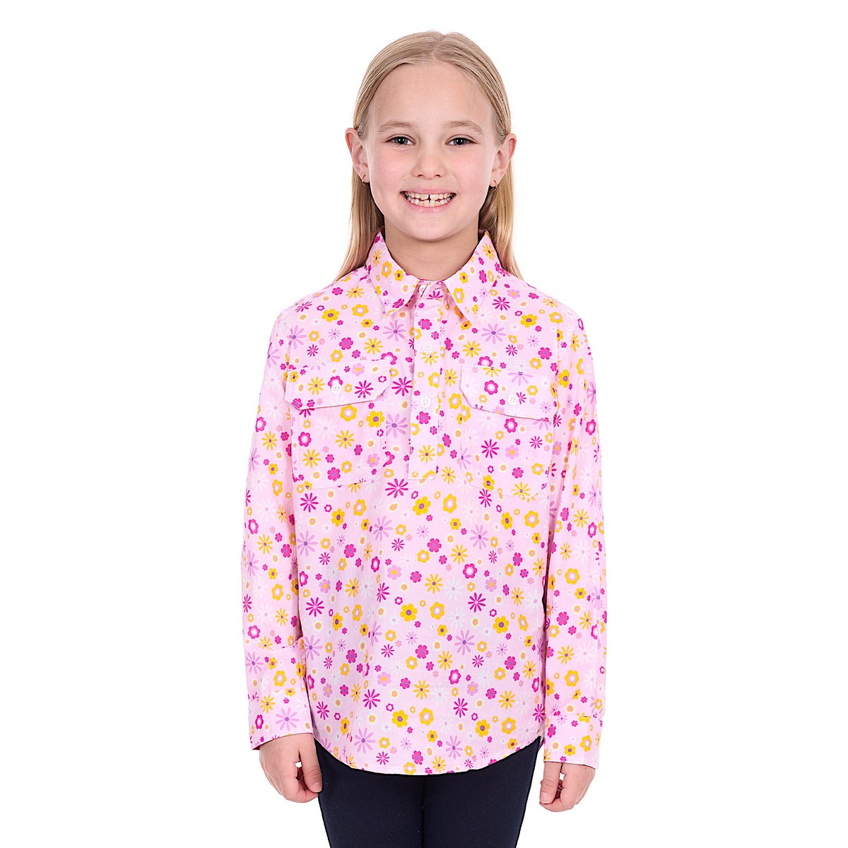 Hard Slog Girl’s Daisy 1/2 Placket Shirt - Pink