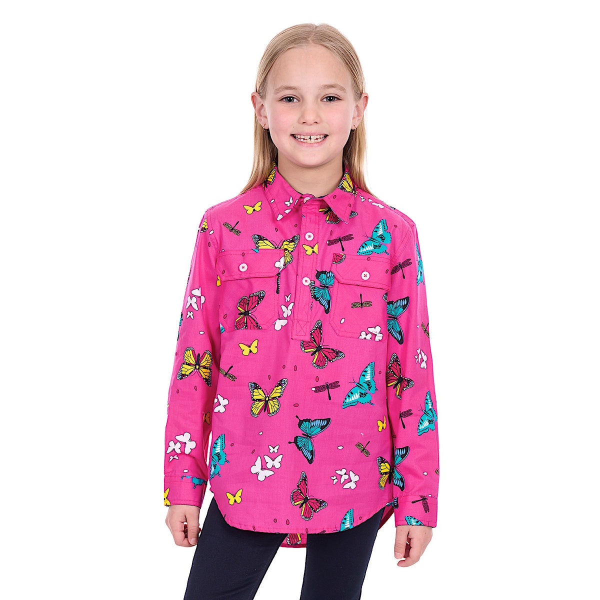 Hard Slog Girl's Giselle 1/2 Placket Shirt - Pink