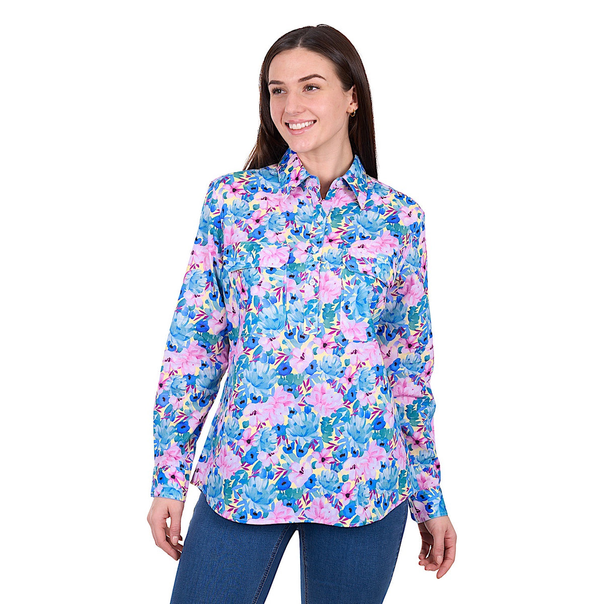 Hard Slog Women’s Trixie 1/2 Placket Shirt - Blue/Multi