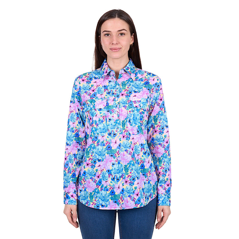 Hard Slog Women’s Trixie 1/2 Placket Shirt - Blue/Multi