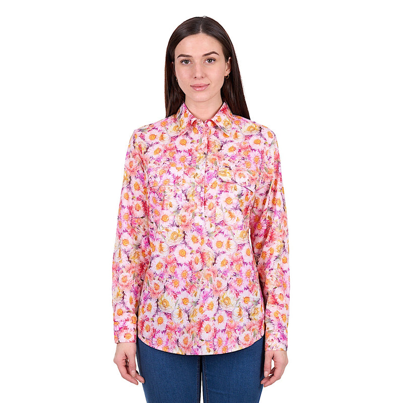 Hard Slog Women’s Samira 1/2 Placket Shirt - Pink/Yellow