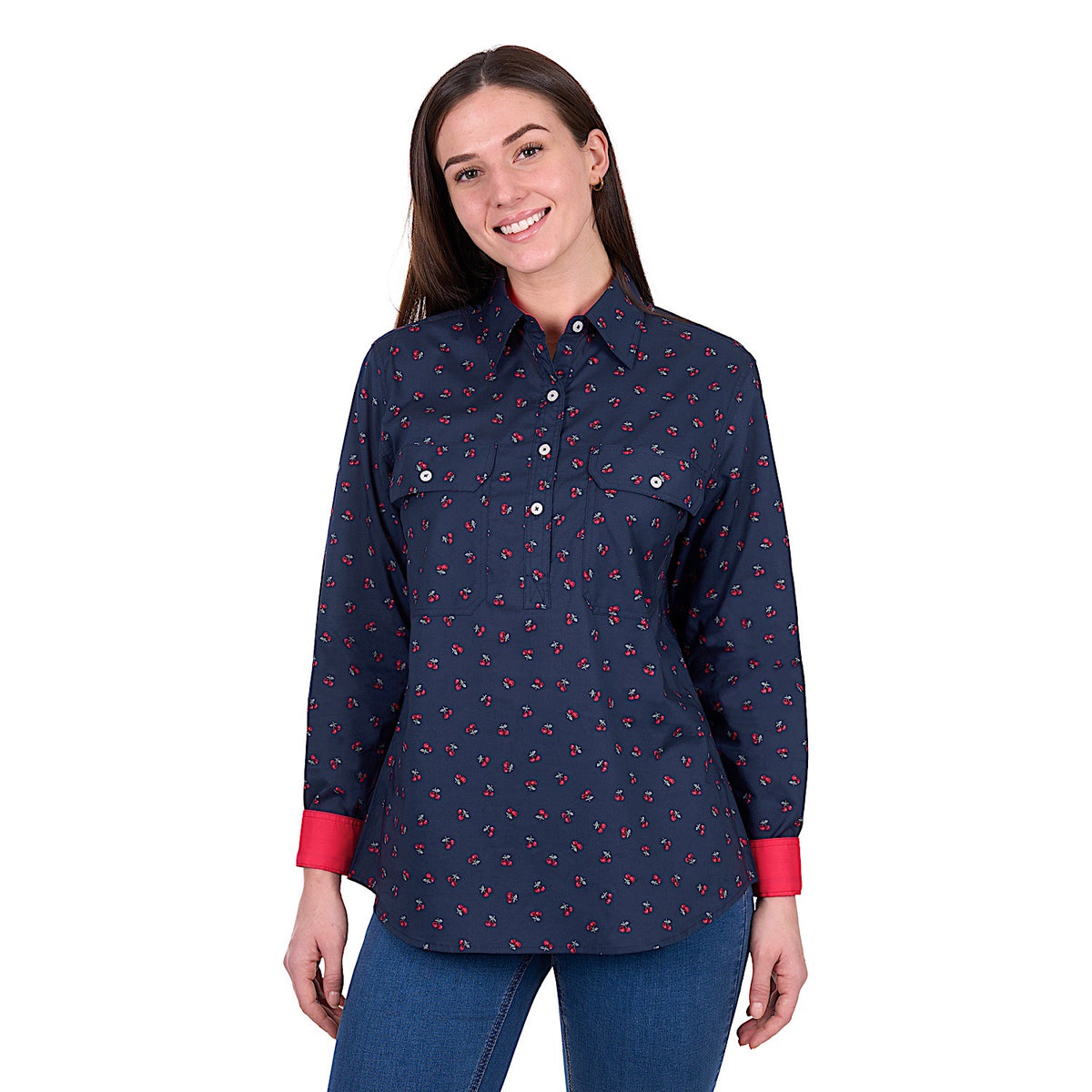 Hard Slog Women’s Cherry 1/2 Placket Shirt - Dark Navy
