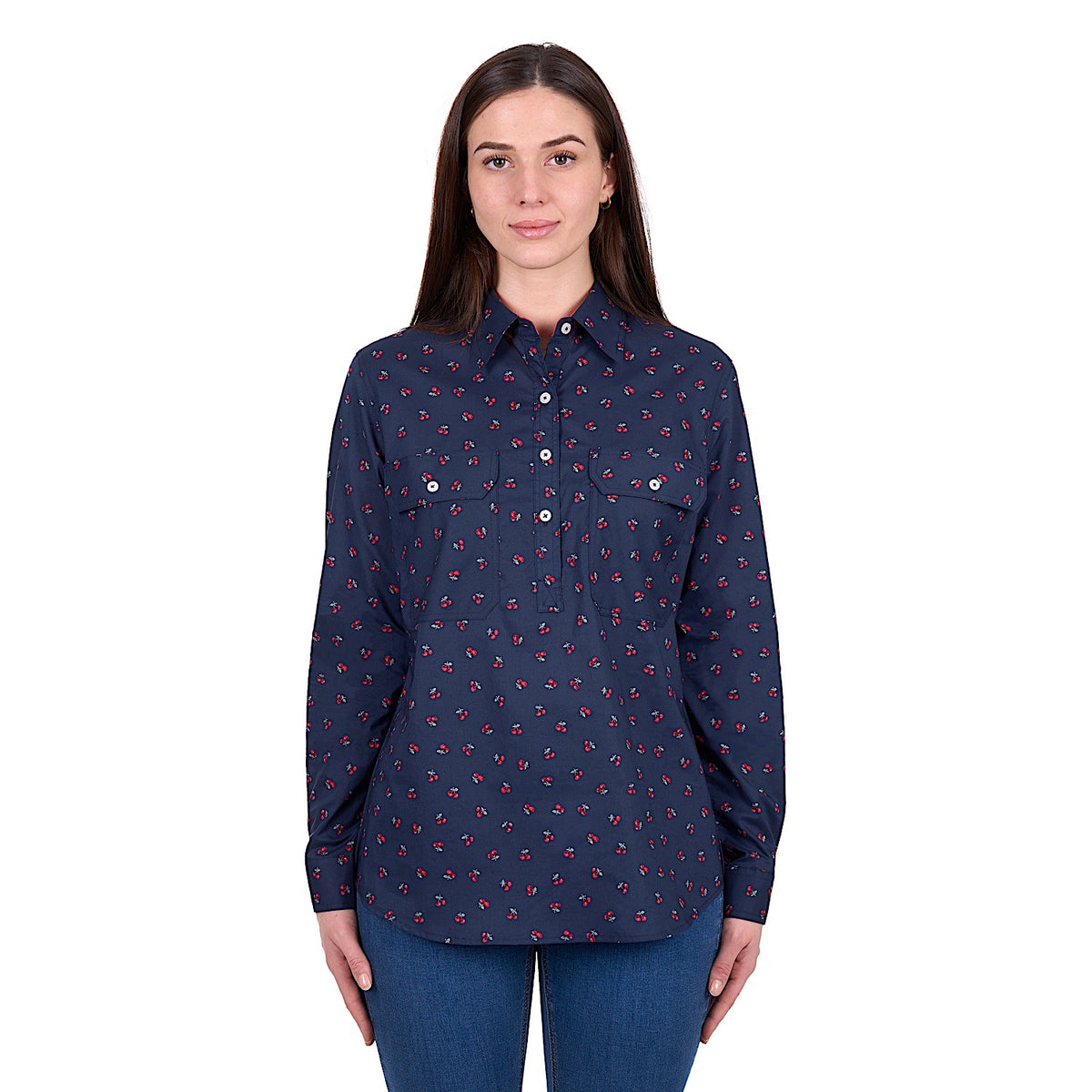 Hard Slog Women’s Cherry 1/2 Placket Shirt - Dark Navy