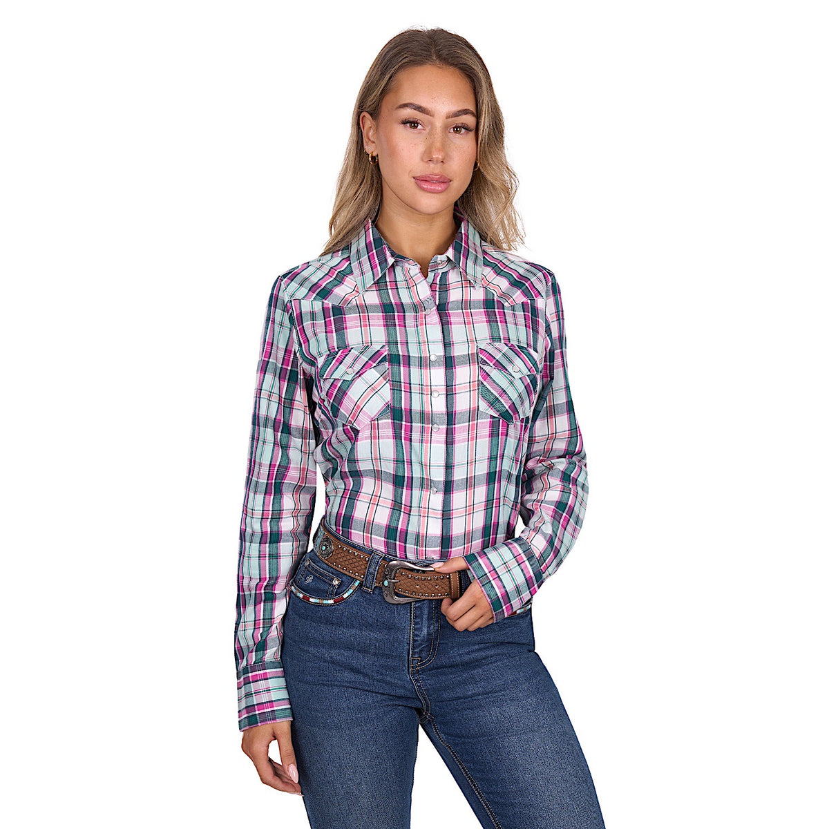 Pure Western Women’s Nicola Shirt - Pink/Turquoise Check