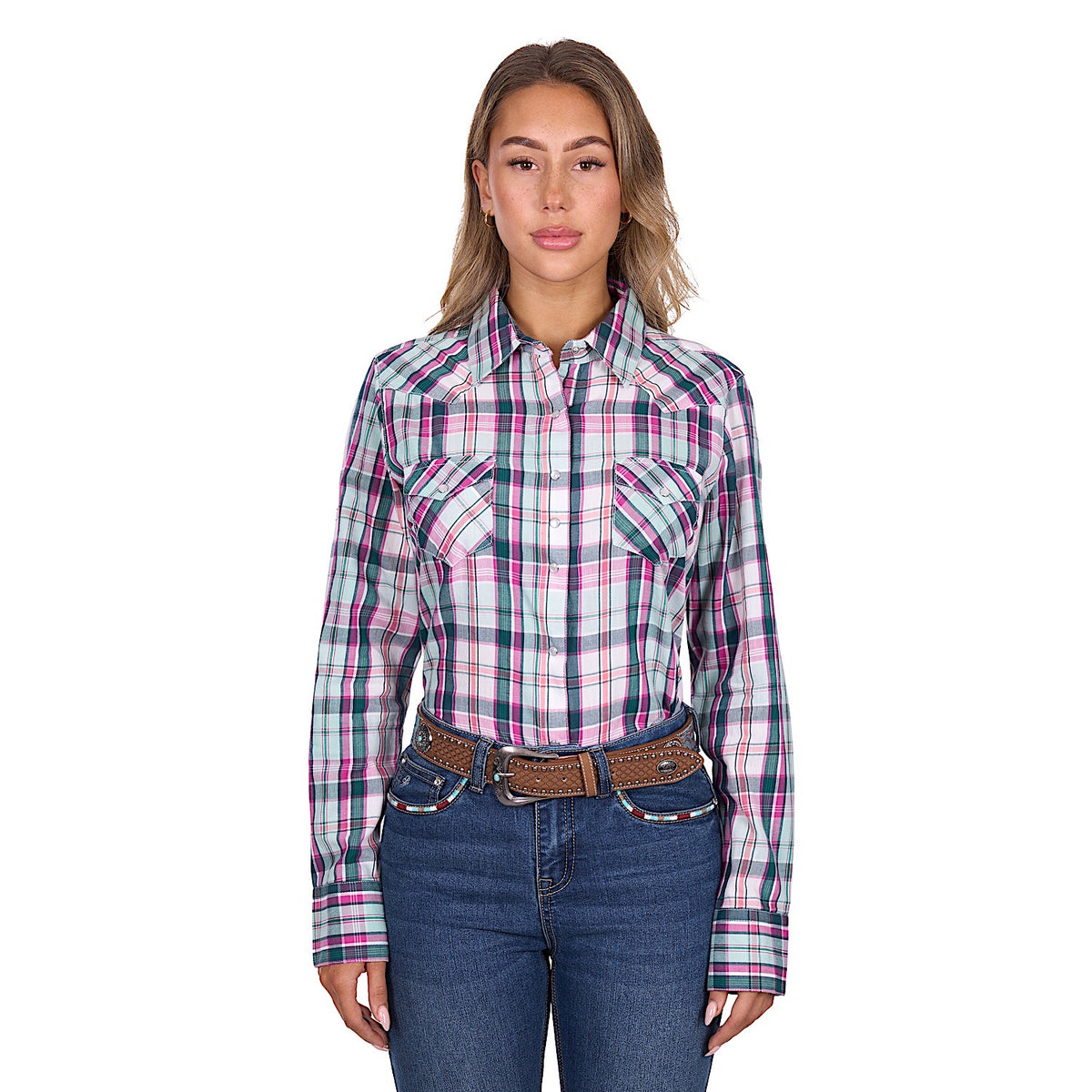 Pure Western Women’s Nicola Shirt - Pink/Turquoise Check