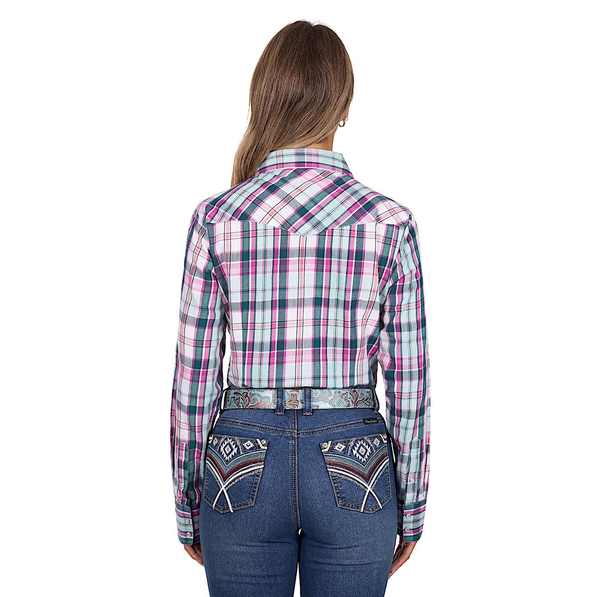 Pure Western Women’s Nicola Shirt - Pink/Turquoise Check