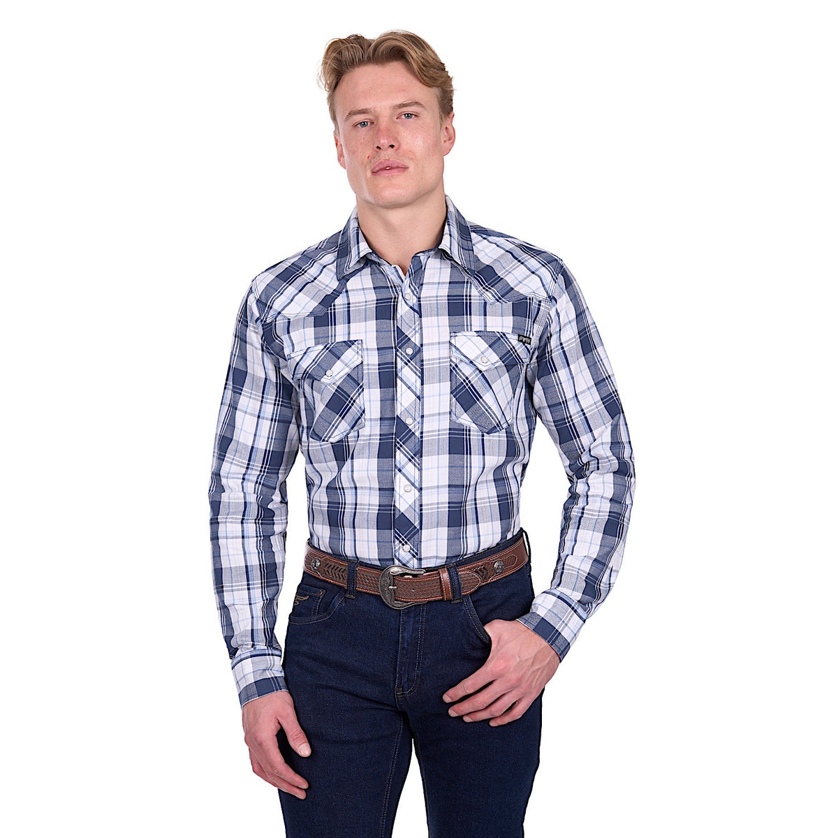 Pure Western Men’s Billy Shirt - Navy/White