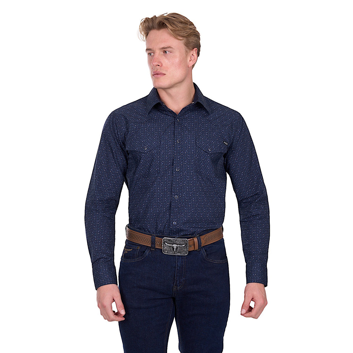Pure Western Men’s Marc Shirt - Navy/Multi