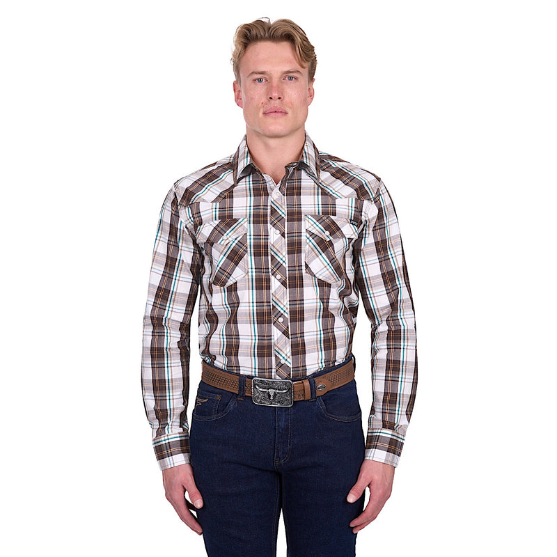 Pure Western Men’s Roger Shirt - Dark Tan/White