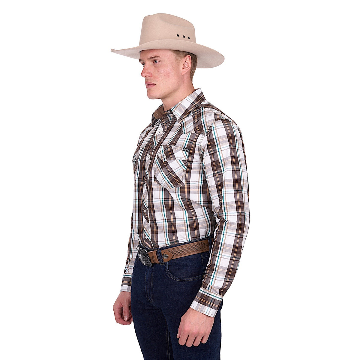 Pure Western Men’s Roger Shirt - Dark Tan/White